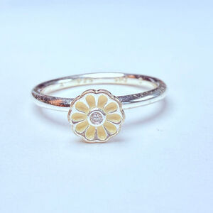 Soren Peter Jensen Daisy Flower Enamel CZ Danish Sterling Silver Stacking Ring